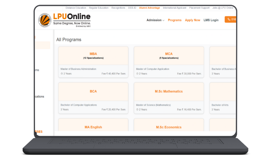 LPU Online Education Website screenshot