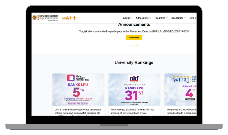 LPU Distance Education Website screenshot